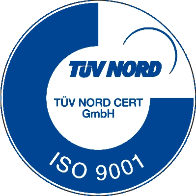 Prüfsiegel der TÜV NORD CERT GmbH für das Qualitätsmanagementsystem nach ISO 9001
