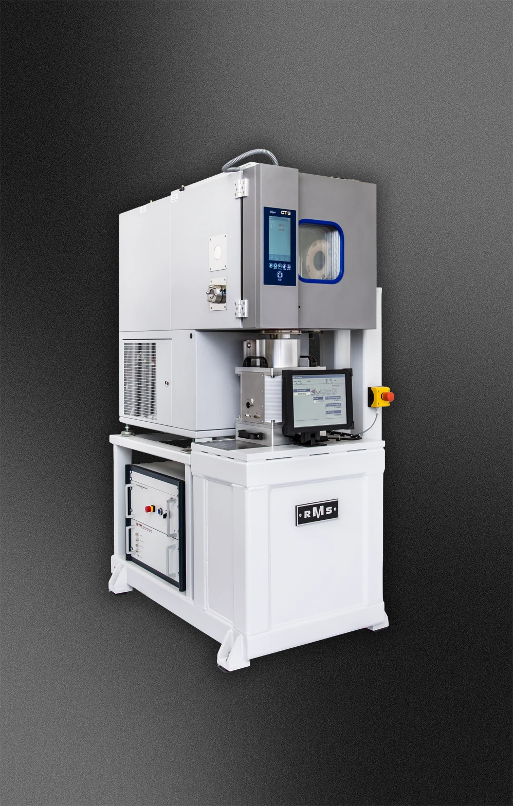 RMS SDL1400 test system with climate chamber, control unit, and integrated test setup against a dark background.