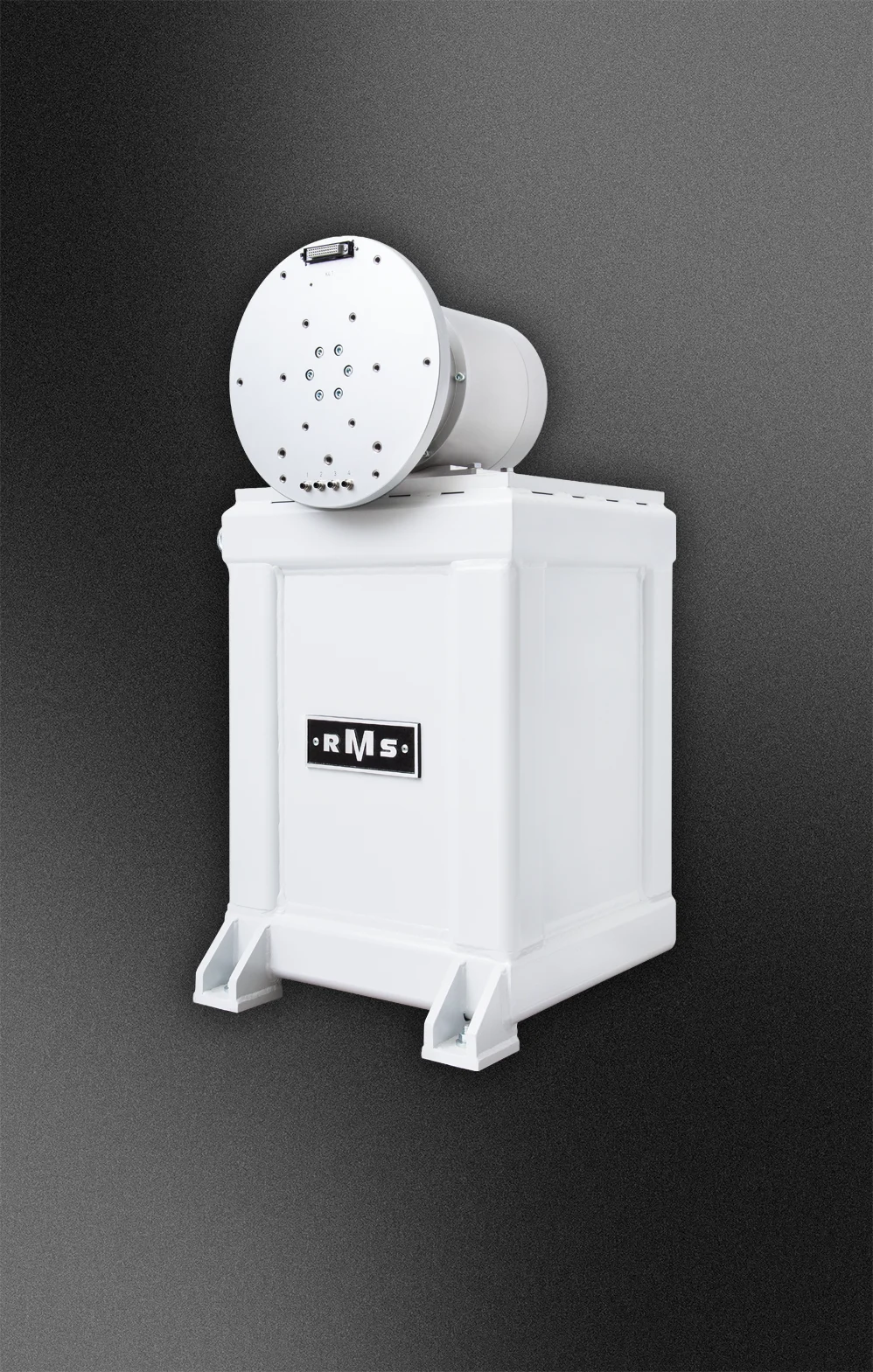 RMS SDL1689 motion simulator with a round mounting plate on a white base frame.